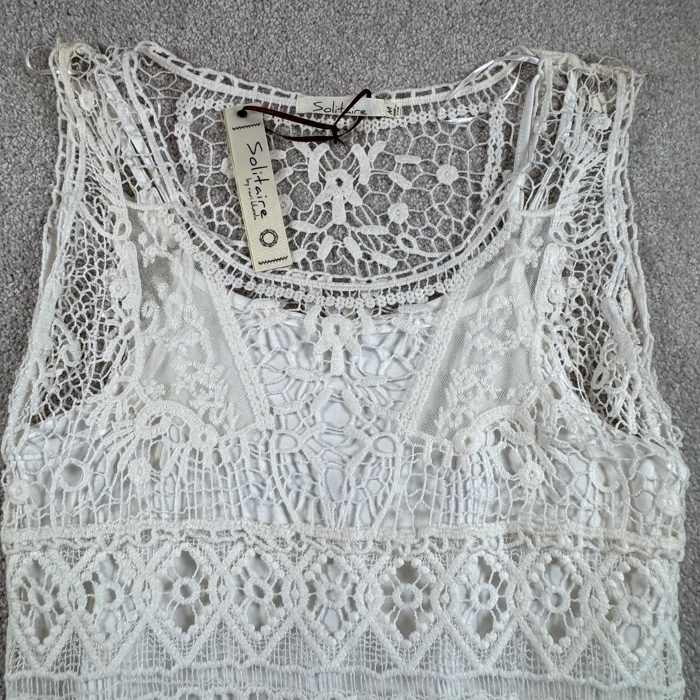 Solitaire by Ravi Khosla Ivory Crochet Lace Mini Dress Womens Medium NWT Boho